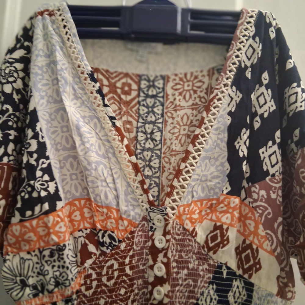 Patrons of Peace Patchwork Print Pantsuit in Black, Brown, White - Picture 3 of 9